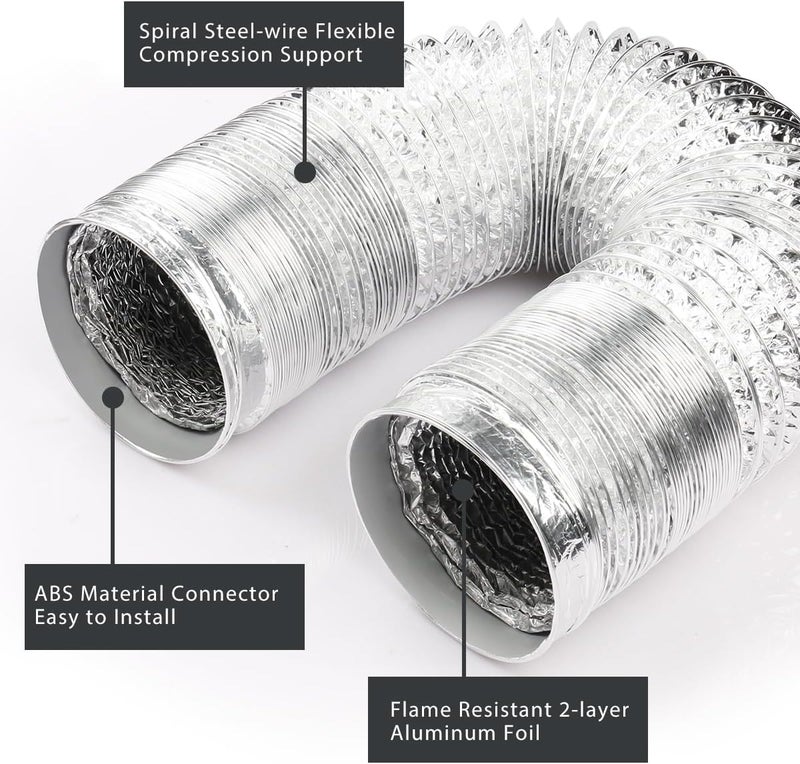 YIJUHOU 4-Inch Dryer Vent Hose 22FT, Flexible Aluminum Duct with 2 Clamps, Heavy-Duty Four Layer Protection for HVAC Ventilation and Exhaust - Image 2